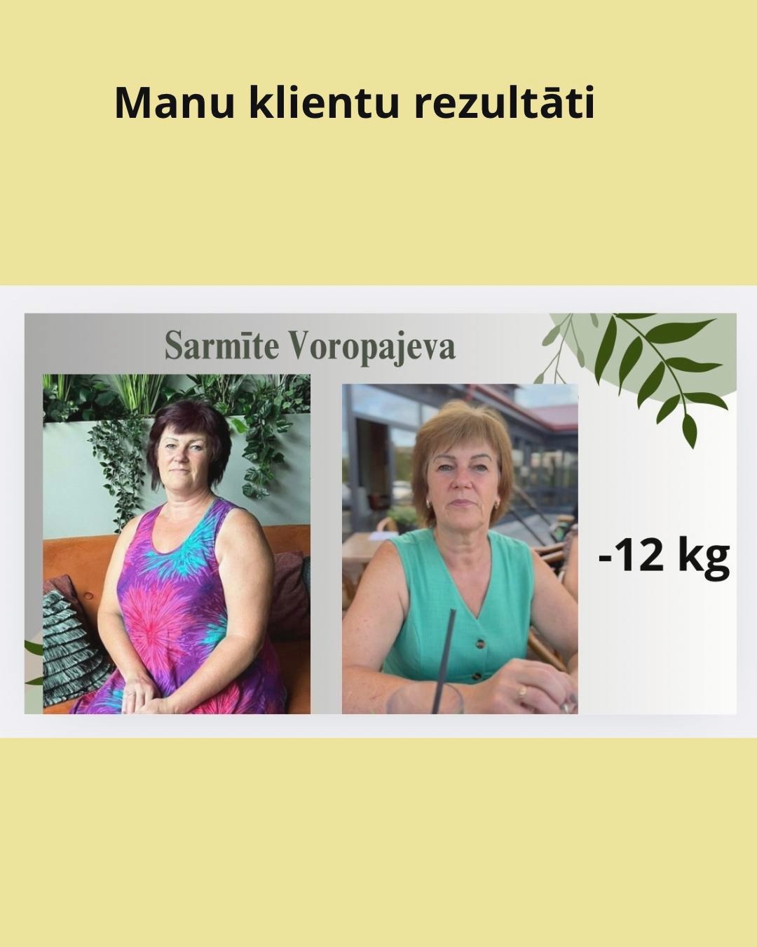 Sarmītes Voropajevas pieredzes foto pirms un pēc labsajūtas programmas
